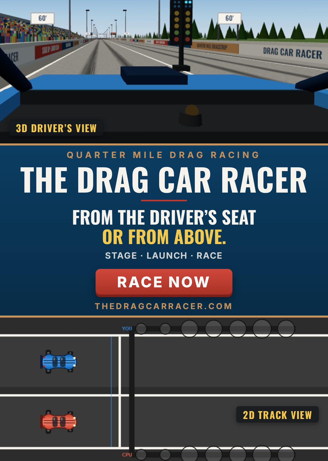 The Drag Car Racer &mdash; practice staging, timing and launching. Race Now.