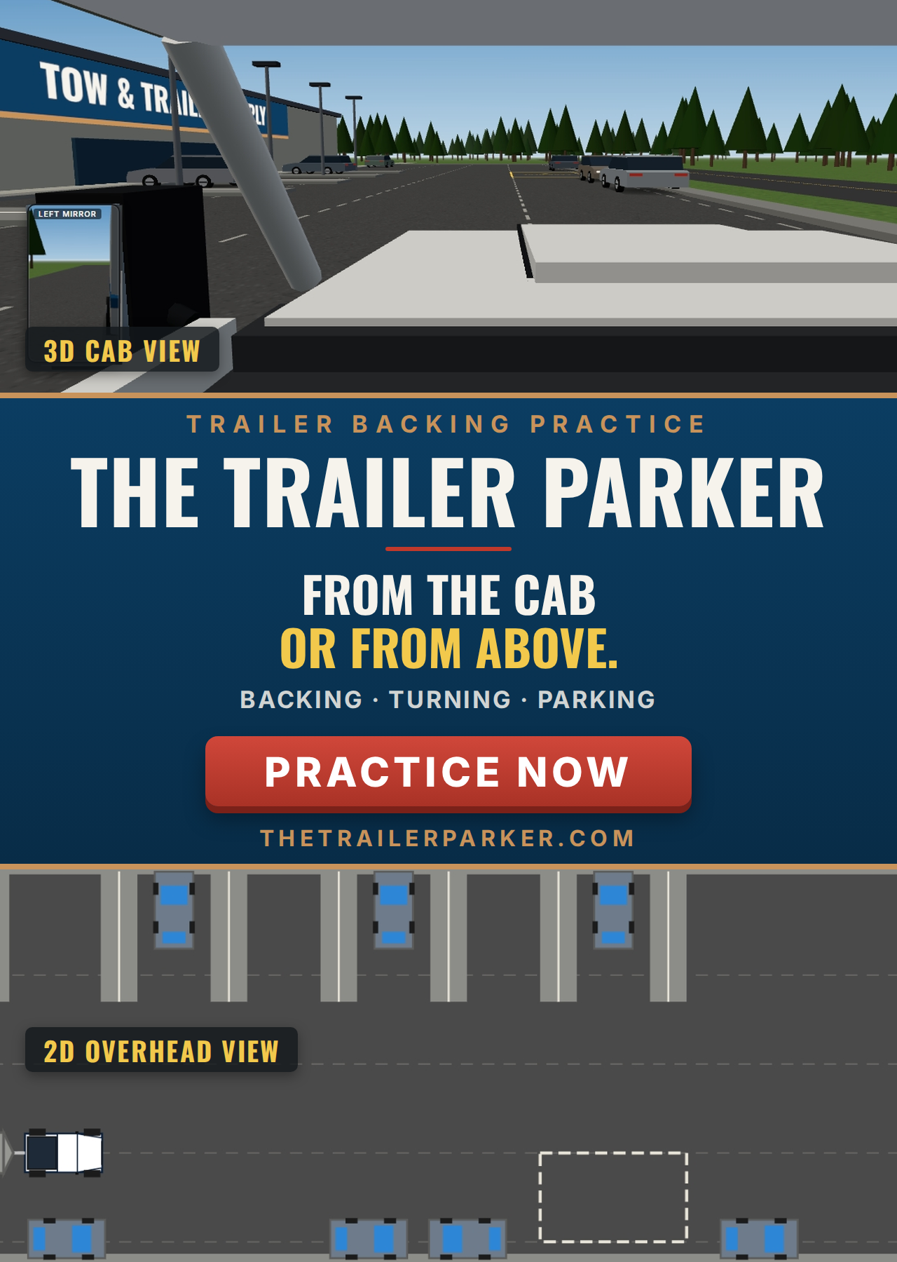 From the makers of The Driver Tester: The Trailer Parker &mdash; practice backing a trailer into the lot. Practice Now.